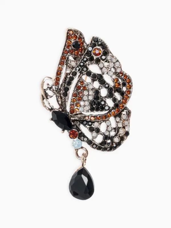 Брошь &laquo;Бабочка&raquo;, винтаж, коричневая в чернёном золоте