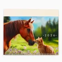 Календарь настенный квартальный 2026 &laquo;Лошадь с котенком&raquo;, 30&times;46 см