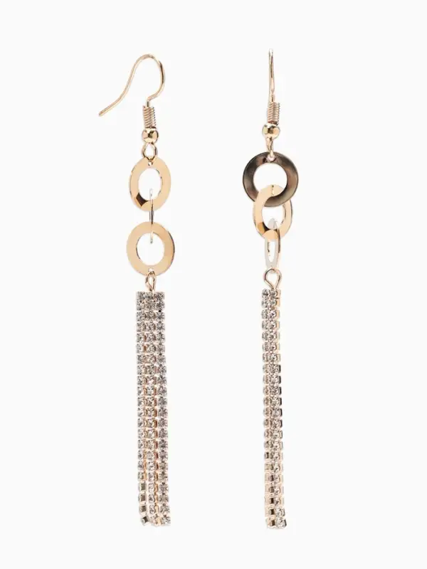 Серьги висячие со стразами &laquo;Вечерние&raquo;, нить и кольцо, белые в золоте,10 см