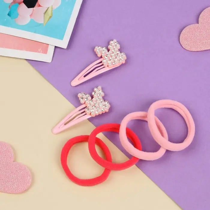 Набор для волос Набор для волос "Лили" (4 резинки 4 см, 2 невидимки 5 см) зайки, розовый