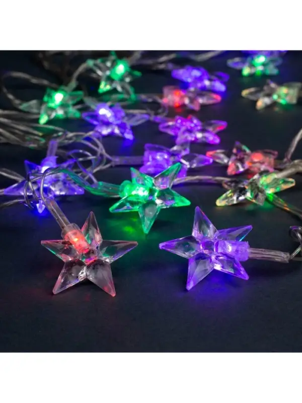 Гирлянда &laquo;Нить&raquo; 5 м с насадками &laquo;Звезда средняя&raquo;, IP20, прозрачная нить, 20 LED, свечение мульти (RG/RB), мигание, 220 В