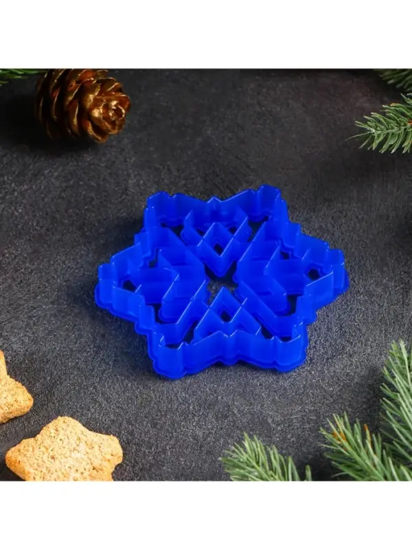 Форма для печенья новогодняя &laquo;Снежинка&raquo;, вырубка, штамп, 9.2&times;9.2&times;1.4 см, пластик, синяя
