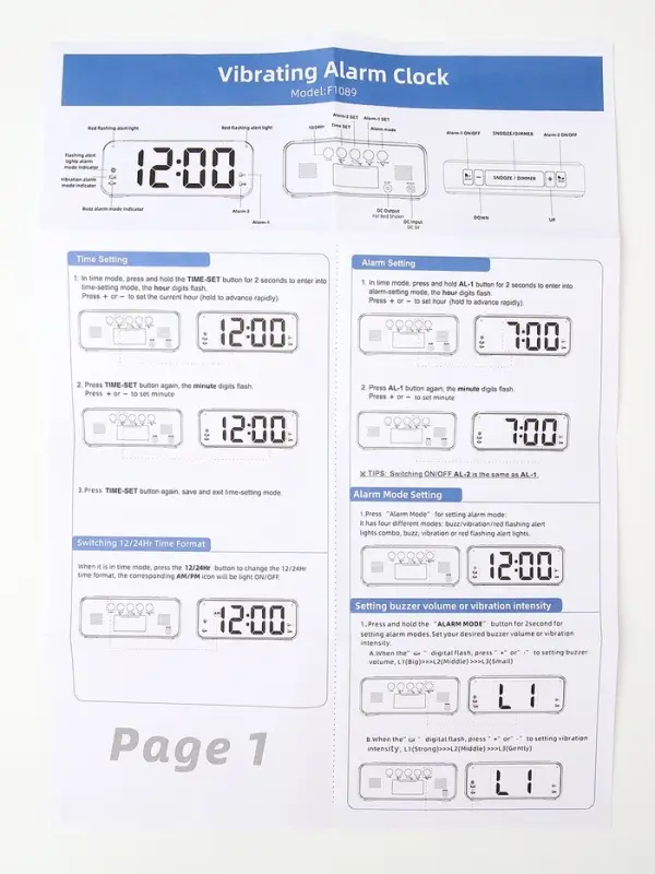 Часы электронные настольные, будильник, вибрация, от USB, от батареек 2&times;АА
