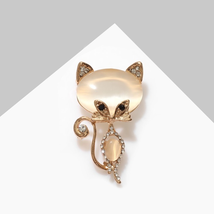 Брошь «Кошачий глаз» ласковая кошечка, цвет бежевый в золоте Брошь «Кошачий глаз» ласковая кошечка, цвет бежевый в золоте