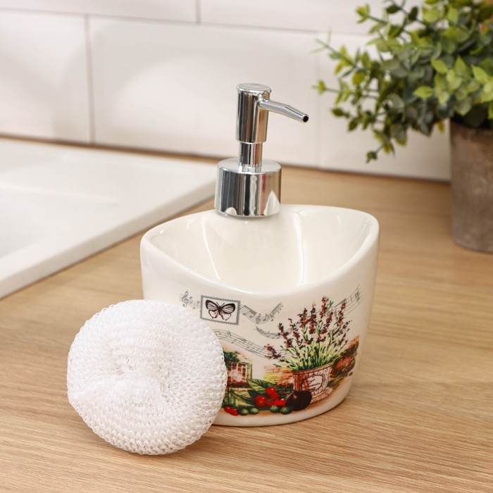 Дозатор для моющего средства с подставкой для губки Доляна «Лаванда», 260 мл Дозатор для моющего средства с подставкой для губки Доляна «Лаванда», 260 мл