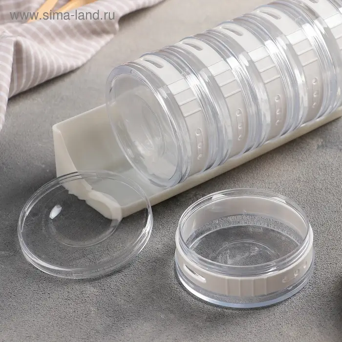 Баночки для специй &laquo;Цилиндр&raquo;, набор 6 шт. на подставке, 19&times;8&times;9 см, пластик