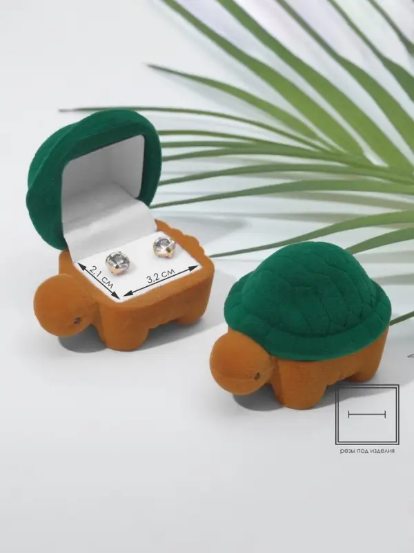 Футляр бархатный под серьги/кольцо &laquo;Черепашка&raquo;, 4.2&times;6,8, цвет зелёно-коричневый, вставка белая