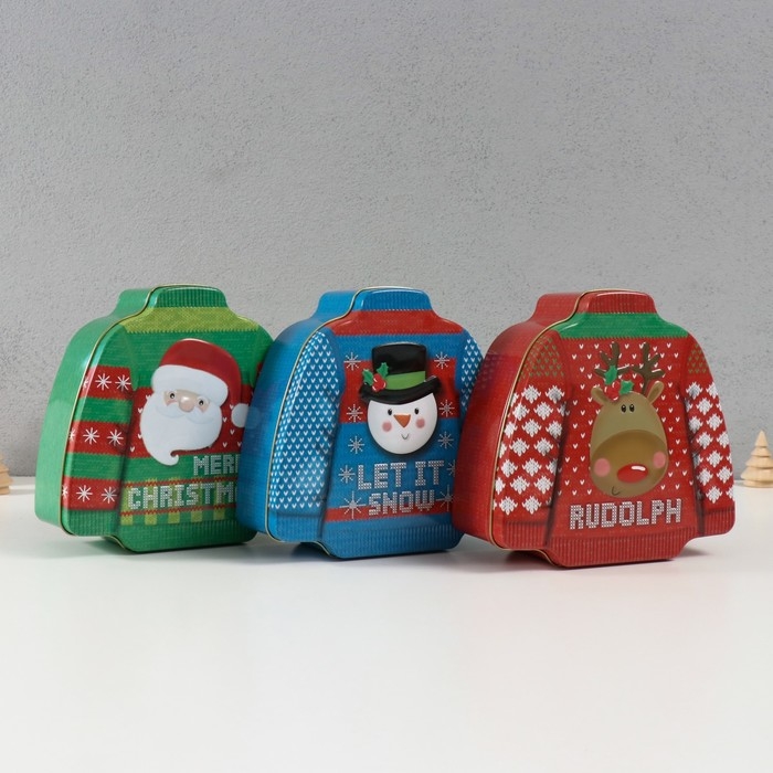 Шкатулка металл Шкатулка металл "Новогодний свитер" МИКС 17х16,5х6,5 см