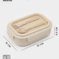 Ланч - бокс контейнер для еды Доляна &laquo;Завтрак&raquo;, 1.1 л, 3 ячейки, вилка, ложка, 22&times;16&times;6.5 см, пластик, бежевый