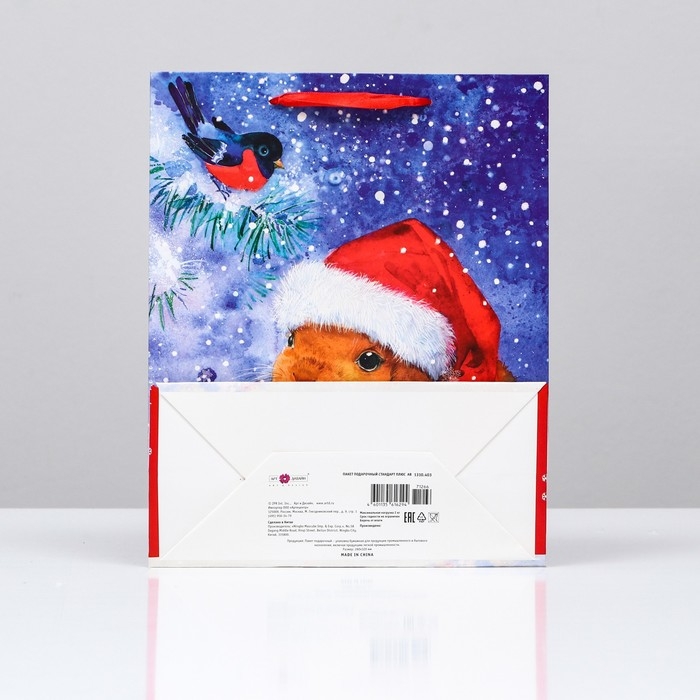 Пакет подарочный "Зайка в шапке" , 26 х 32 х 12 см.