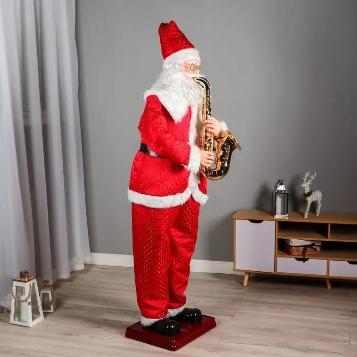 Дед Мороз "С саксофоном" реакция на движение, танцует, 180 см, красный