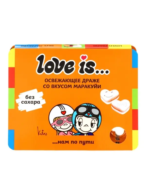 Освежающие конфеты LOVE IS&hellip; в форме сердца со вкусом маракуйя, в блистере и обечайке, 10.8 г