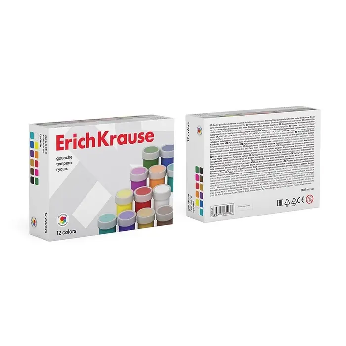 Гуашь 12 цветов &times; 17 мл, ErichKrause, в картонной упаковке