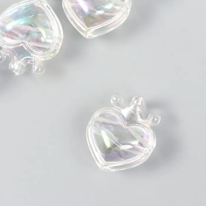Бусина для рукоделия и плетения «Арт Узор. Сердечко с короной прозрачный перламутр», пластик, 2.1×1.4×2.5 см