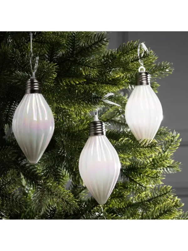 Набор ёлочных шаров &laquo;Снежное сияние&raquo;, 3 шт., d=8 см, 3 LED, от батареек AG13&times;9, свечение тёплое белое