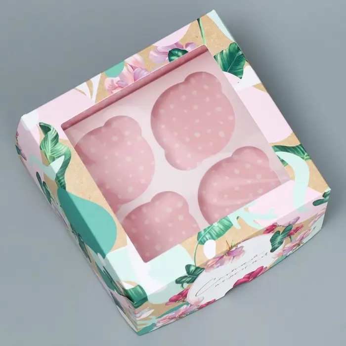 Коробка для капкейков, кондитерская упаковка двухсторонняя, 4 ячейки «Самая нежная», 16 х 16 х 10 см Коробка для капкейков, кондитерская упаковка двухсторонняя, 4 ячейки «Самая нежная», 16 х 16 х 10 см