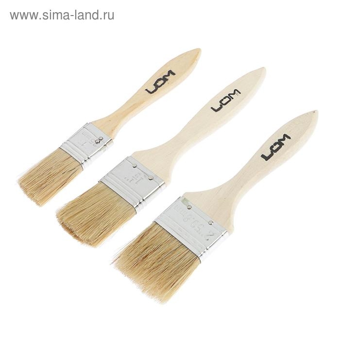 Набор кистей ЛОМ, натуральная щетина, деревянная рукоятка, 1-1.5-2 Набор кистей ЛОМ, натуральная щетина, деревянная рукоятка, 1-1.5-2", 25, 38, 50 мм