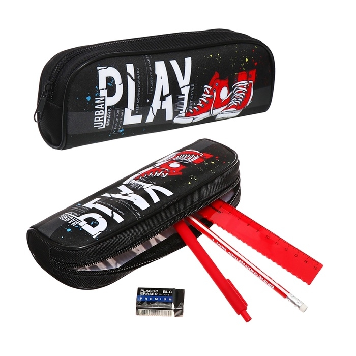 Пенал мягкий 1 отделение, 210 x 80 x 40 мм, Calligrata, с наполнением 4 предмета, Пенал мягкий 1 отделение, 210 x 80 x 40 мм, Calligrata, с наполнением 4 предмета, "Play", для мальчиков