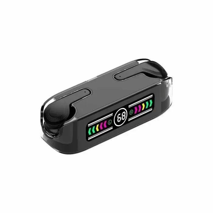 Наушники беспроводные KM12, TWS, вкладыши, Bluetooth 5.0, 30/200 мАч, чёрные в прозрачном кейсе