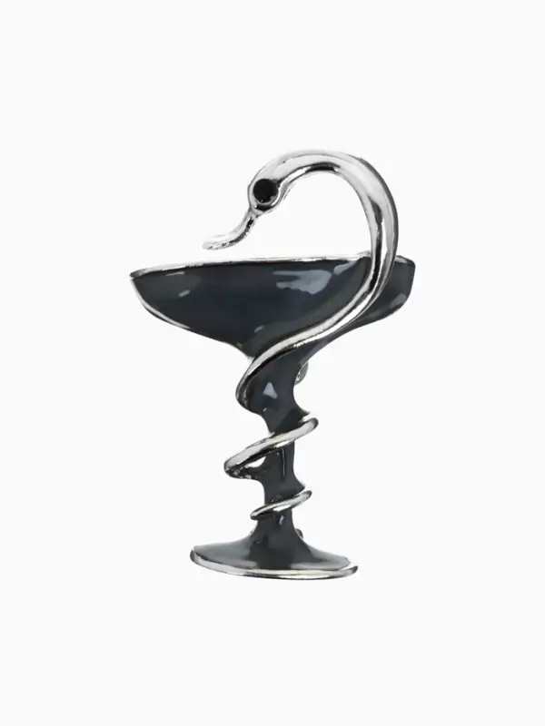 Брошь &laquo;Змея в геральдике&raquo;, знак медицины, серая в серебре