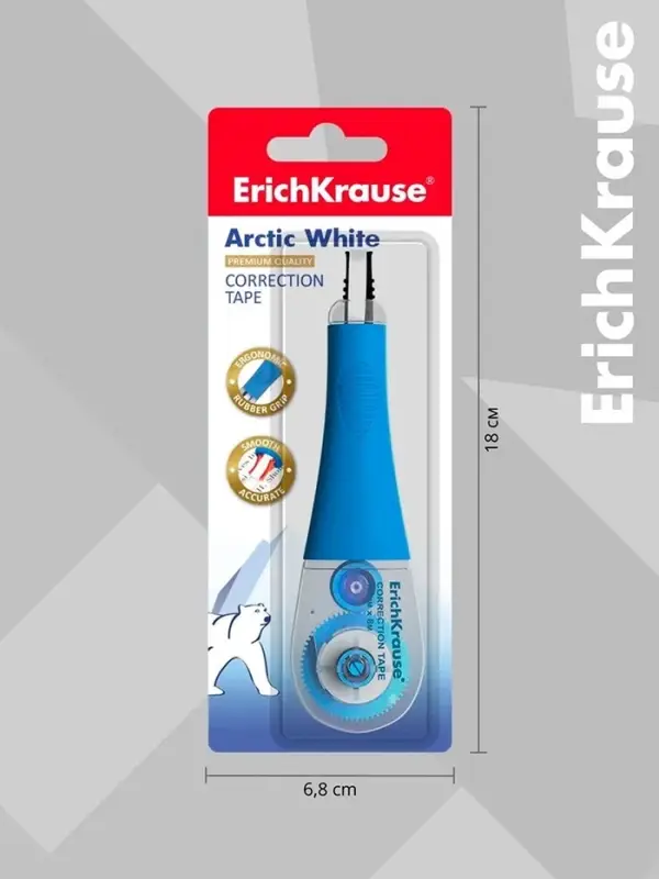Корректирующая лента 4.2 мм &times; 8 м, ErichKrause Arctic white, супер-белая, резиновый держатель, блистер