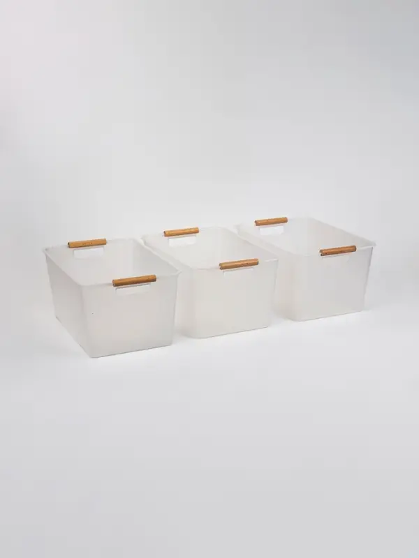 Корзины для хранения Wood Fusion, набор 3 шт.: 33.5&times;23&times;17 см, пластик, буковое дерево