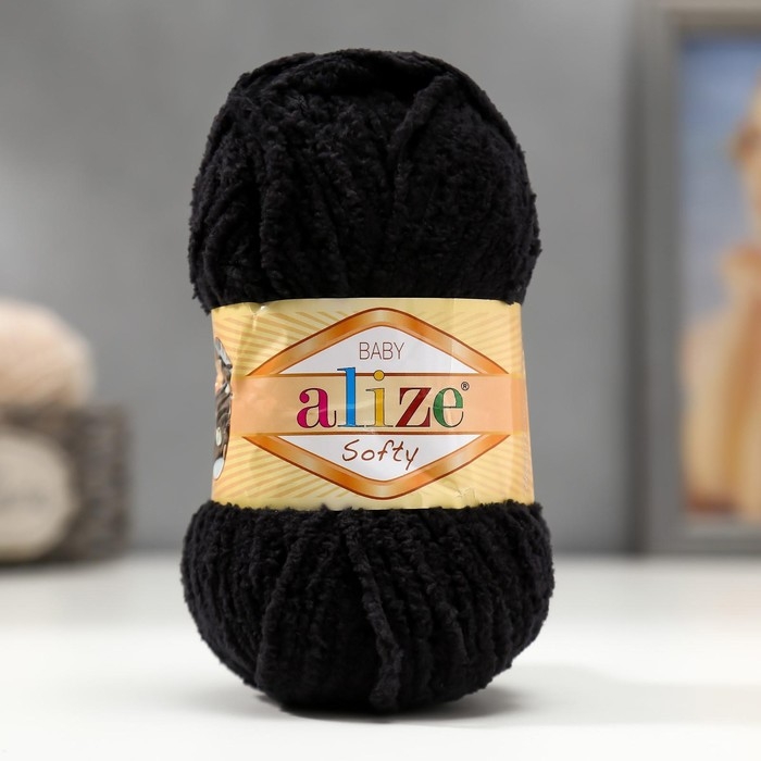 Пряжа Пряжа "Softy" 100% микрополиэстер 115м/50гр (60 черный)