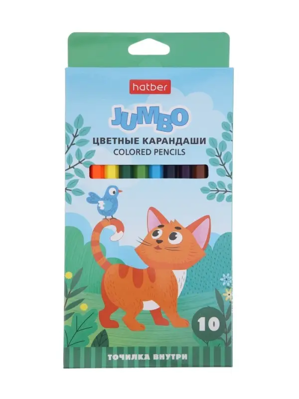 Карандаши 10цв, Hatber,, шестигр, толстые, с точил, коробка 82682