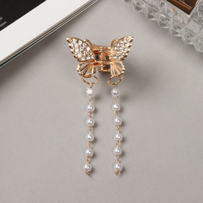 Краб для волос Краб для волос "Милада" бусы, 2,5 см, золото