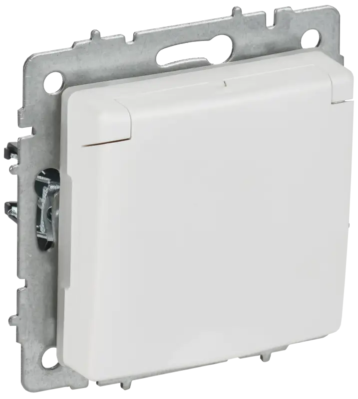 BRITE Розетка 1-местная с заземлением с защитными шторками и крышкой 16А IP44 РСбш10-3-44-БрАБ арктический белый IEK