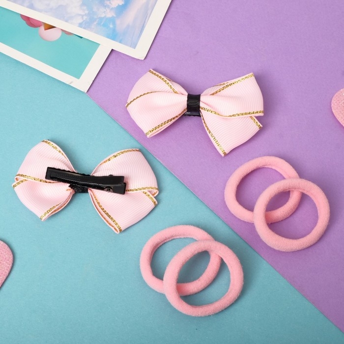 Набор для волос Набор для волос "София" (4 резинки, 2 зажима) бантик блеск, розовый