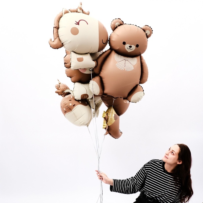 Шар фольгированный 35 Шар фольгированный 35" «Мишка с бантом», под воздух, матовый, цвет шоколадный