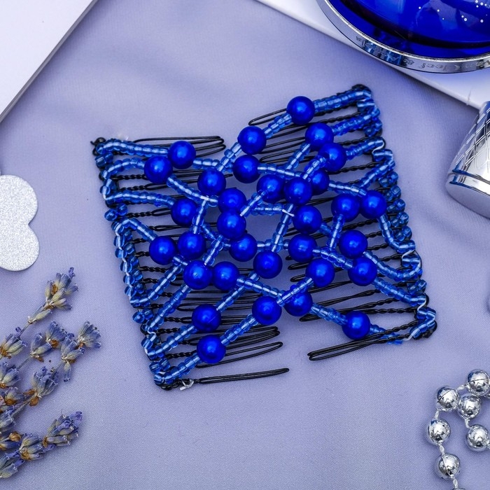 Зажим для волос Зажим для волос "Жемчужная сетка" шарики, 9 см, синий