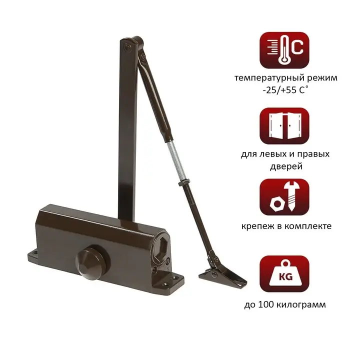 Доводчик дверной ТУНДРА D100BR TD , до 100 кг, коричневый
