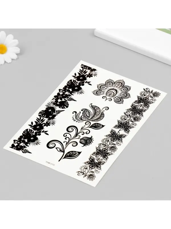 Переводные тату на тело чёрные «Цветочные орнаменты», 21×14.8 см