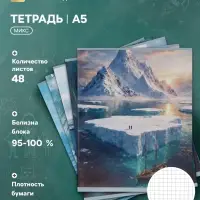 Тетрадь 48 листов в клетку Calligrata &laquo;Антарктида&raquo;, блок офсет, 5 В МИКС