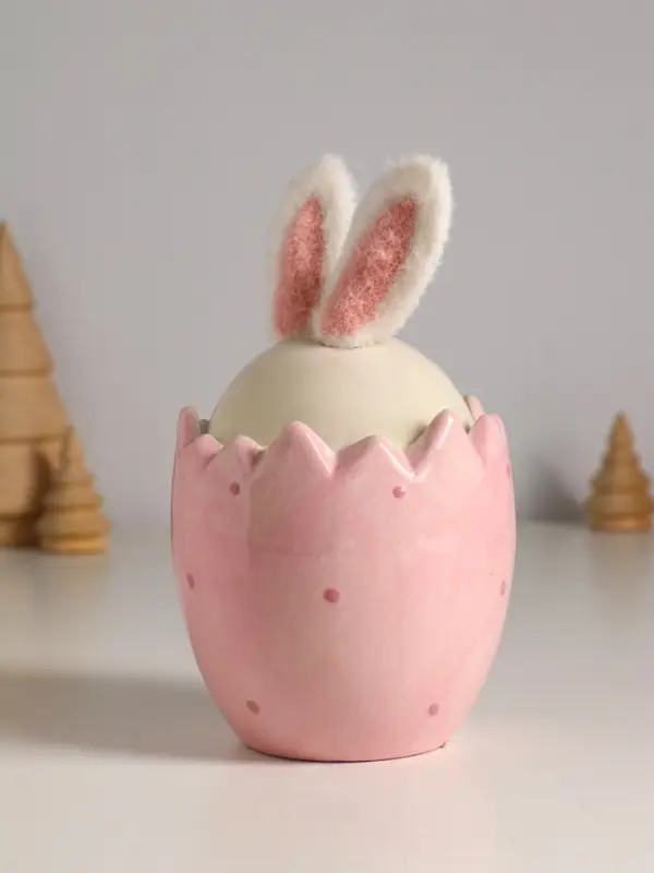Сувенир керамика, текстиль  Сувенир керамика, текстиль "Зайчик в яйце" розовый 9х9х15,5 см