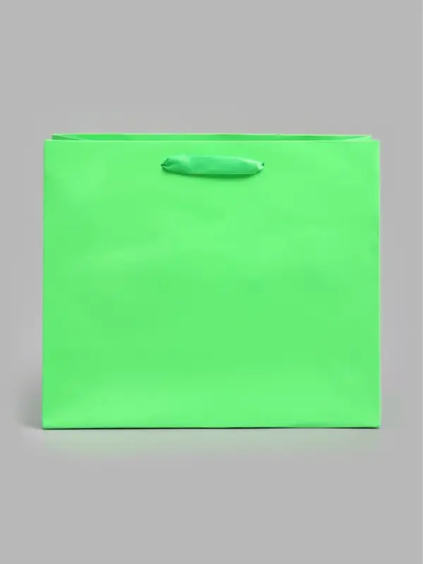 Пакет подарочный ламинированный, ML 27&times;23&times;11.5 см, неон салатовый