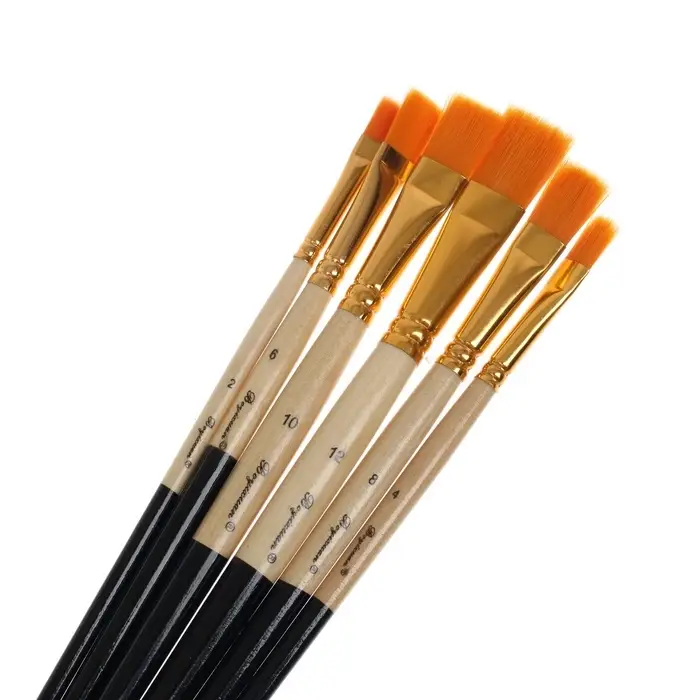 Набор кистей для рисования, синтетика, 6 штук: № 2, 4, 6, 8, 10, 12, прямые, плоские, международный размер