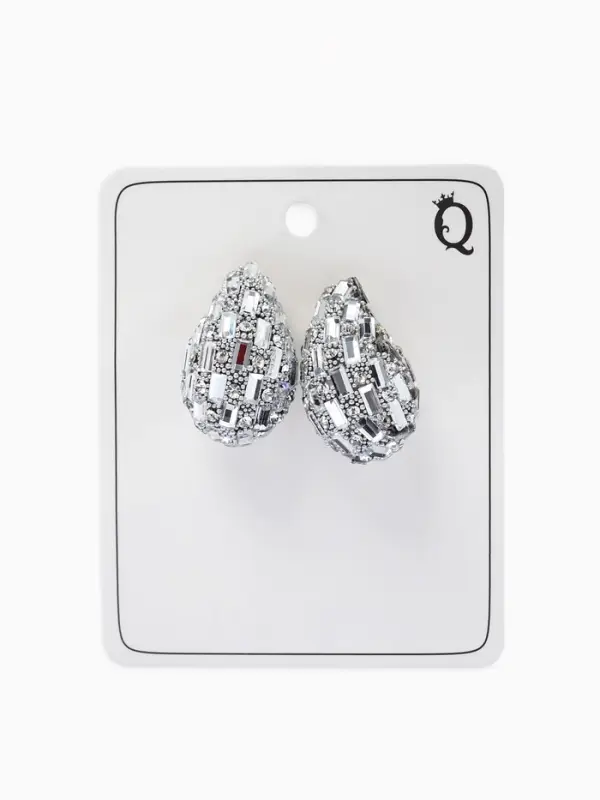 Серьги со стразами &laquo;QF. Капля блеск&raquo;, белые в серебре