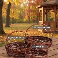 Корзина плетёная для хранения, лоза, с ручкой, овальная, коричневая, набор 3 шт.