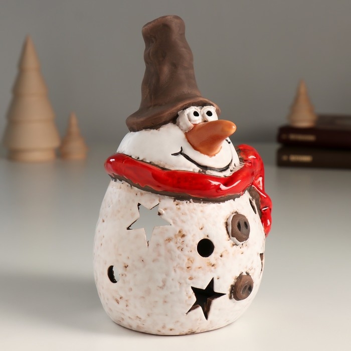 Подсвечник керамика на 1 свечу Подсвечник керамика на 1 свечу "Пухлый снеговичок со звёздочками" 8,9х10,2х16,3 см
