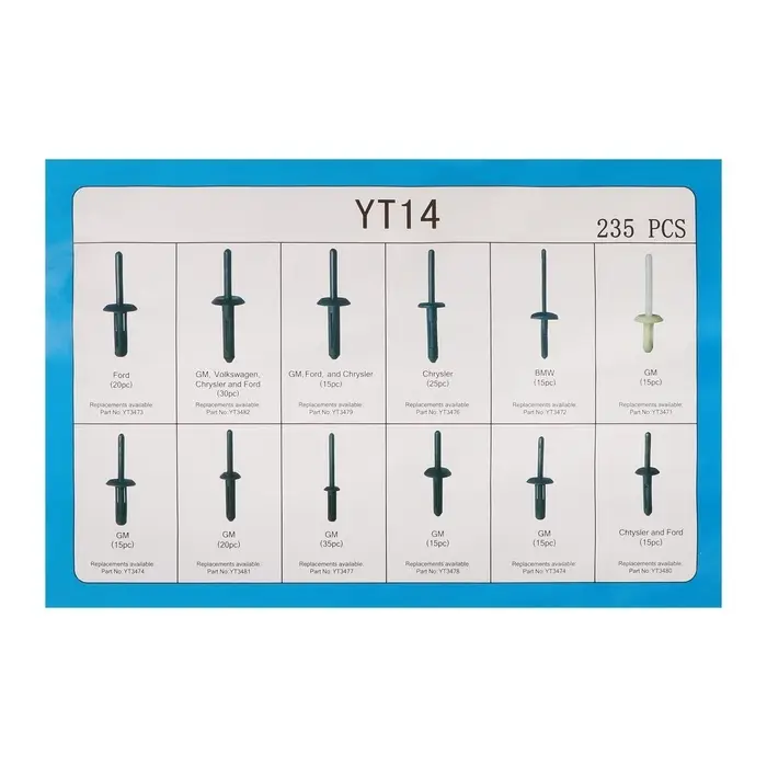 Клипсы и пистоны крепежные, 12 видов, набор 235 шт.