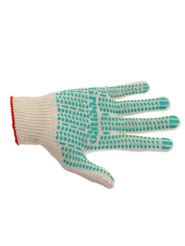 Перчатки садовые, хб, вязка 10 класс, 4 нити, размер 9, с ПВХ точками, белые, Greengo