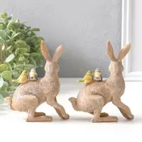 Сувенир полистоун "Кролик с синичками на спине" набор 2 шт 14х5,5х11,5 см