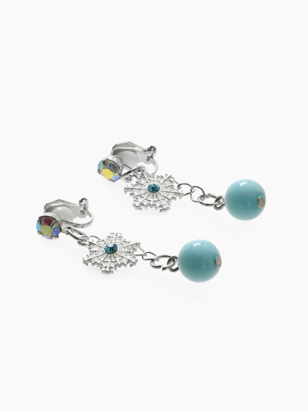 Серьги-клипсы детские  Серьги-клипсы детские "Выбражулька" снежинка на цепочке с кругом кристалл, цвет голубо-радужный