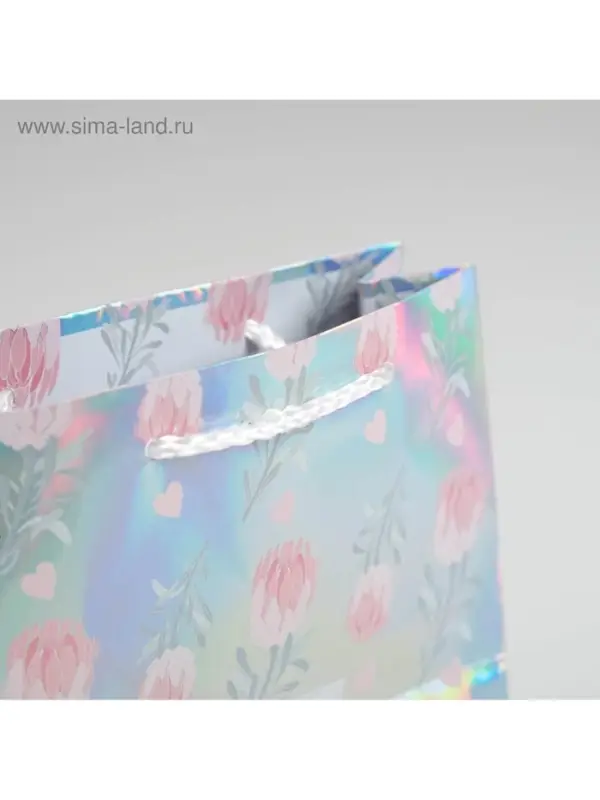 Пакет подарочный голографический, упаковка, &laquo;Happy&raquo;, 15 х 12 х 5.5 см