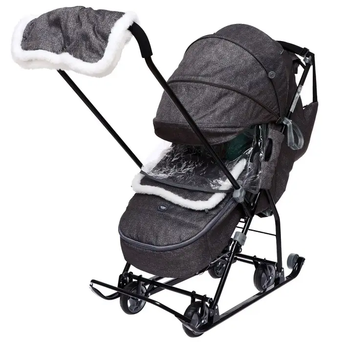 Санки - коляска «Наши детки 6», чехол для ног, муфта, сумка, принт с ламой, серый Санки - коляска «Наши детки 6», чехол для ног, муфта, сумка, принт с ламой, серый