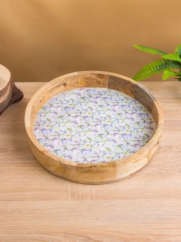 Поднос круглый с бортиками &laquo;Оттенки сирени&raquo;, 35&times;35&times;6.5 см, дерево манго