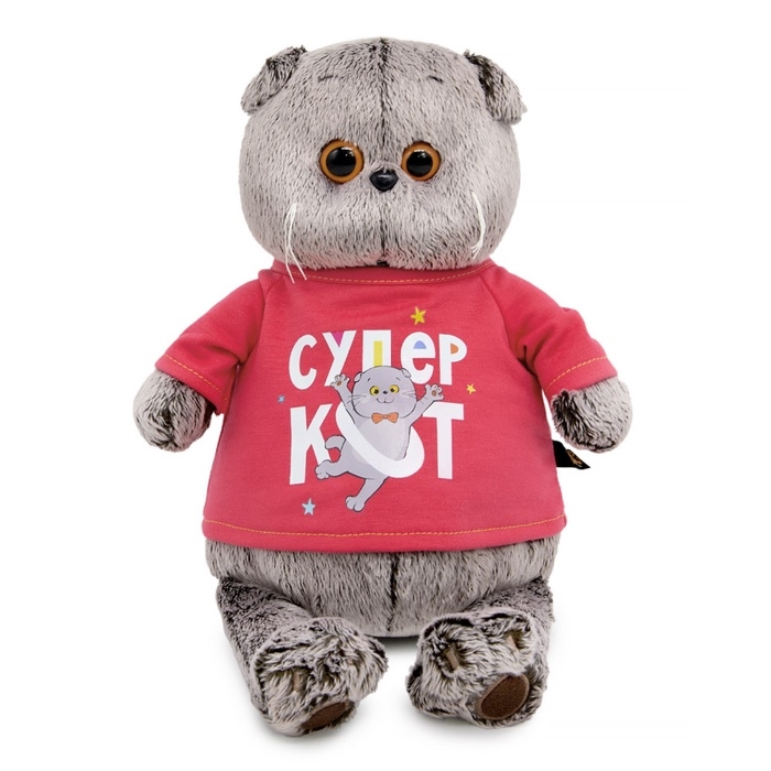 Мягкая игрушка  Мягкая игрушка "Басик в лонгсливе с принтом "Супер кот",19 см Ks22-284